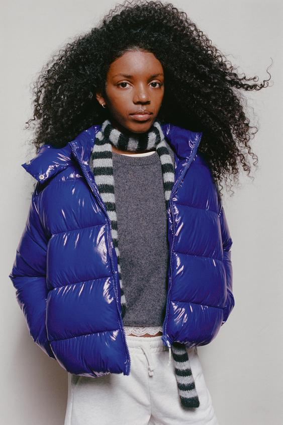 SHINY HOODED PUFFER JACKET - Bluish by Zara - Image 0