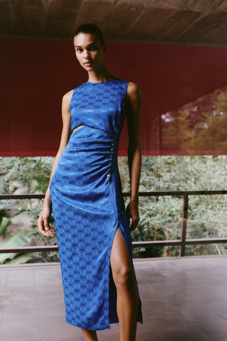 Vestido Azul Zara Largo Drapeado Vestido Azul Zara Largo Zara Zw