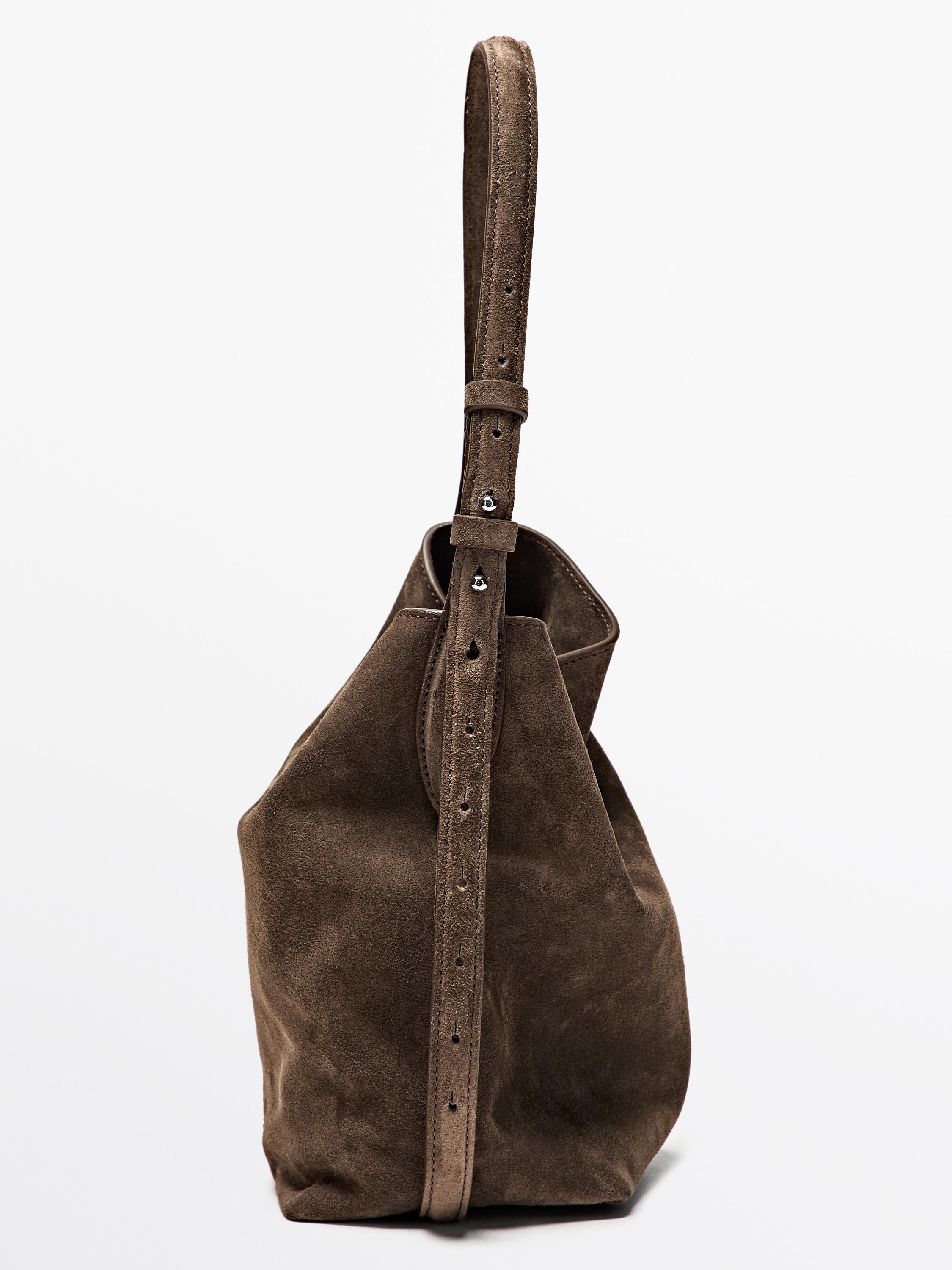 Split leather and leather mini bucket bag