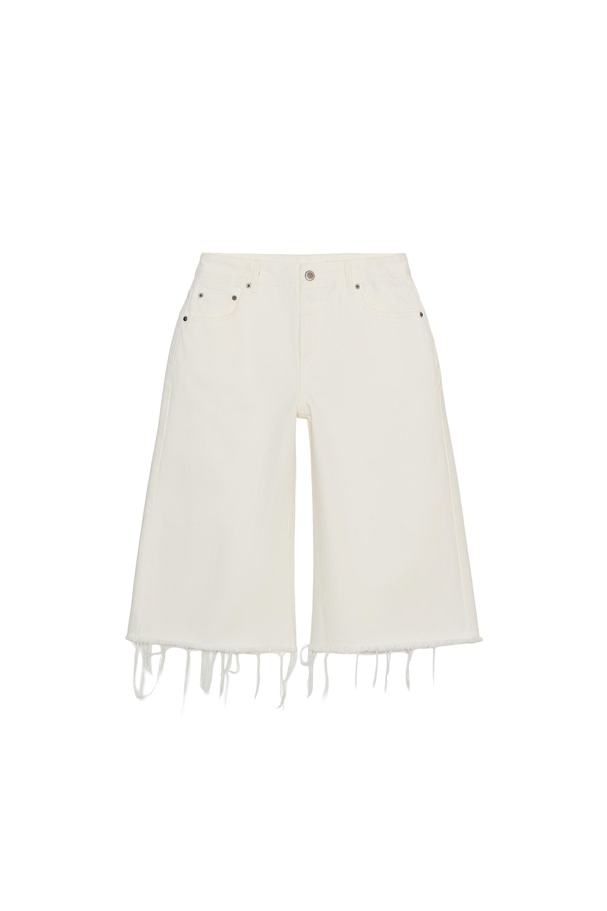 ZW COLLECTION FRAYED DENIM SHORTS - Ecru | ZARA United States