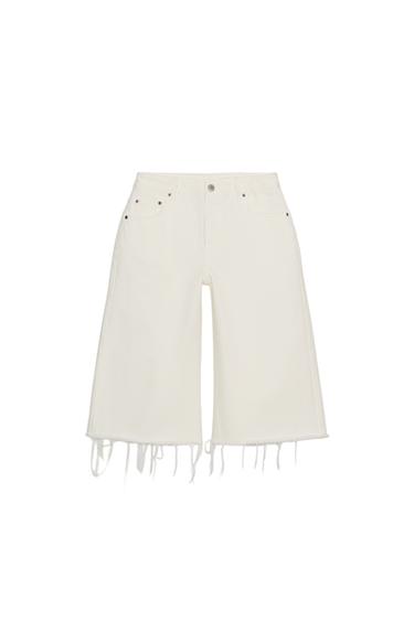 ZW COLLECTION FRAYED DENIM BERMUDA SHORTS - Ecru by Zara