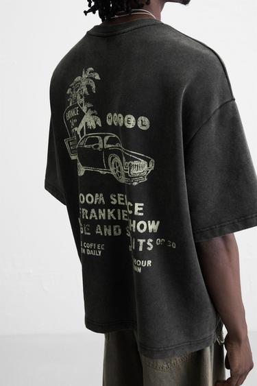 SUDADERA LAVADA GRÁFICOS ESTAMPADOS - Antracita oscuro de Zara