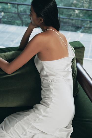 Zara SATIN DRESS WITH BACK NECKLINE - Light ecru