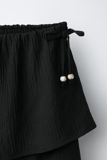 WIDE-LEG TEXTURED SKORT TROUSERS - Black by Zara - Image 2