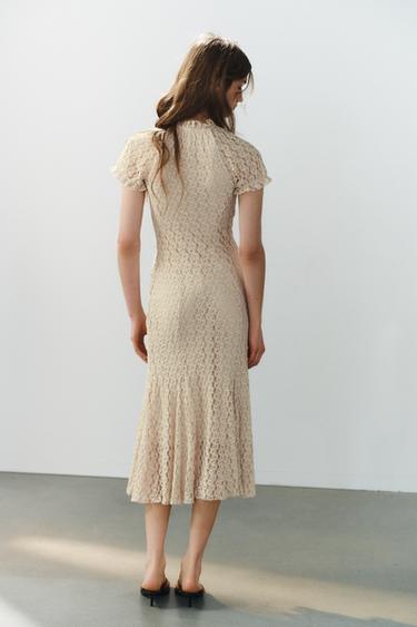 ROBE MI-LONGUE EN DENTELLE - Écru de Zara - Image 3