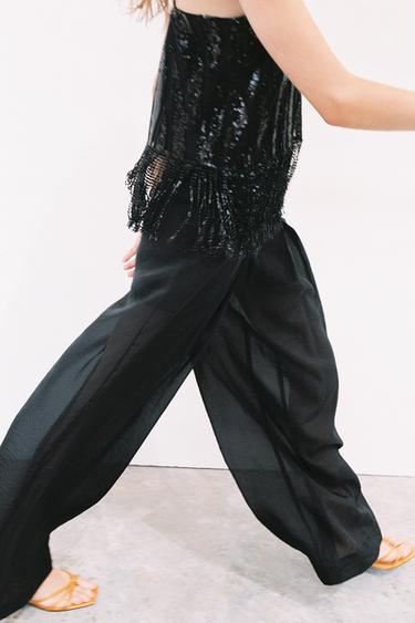 SEMI-SHEER WIDE-LEG TROUSERS - Black by Zara