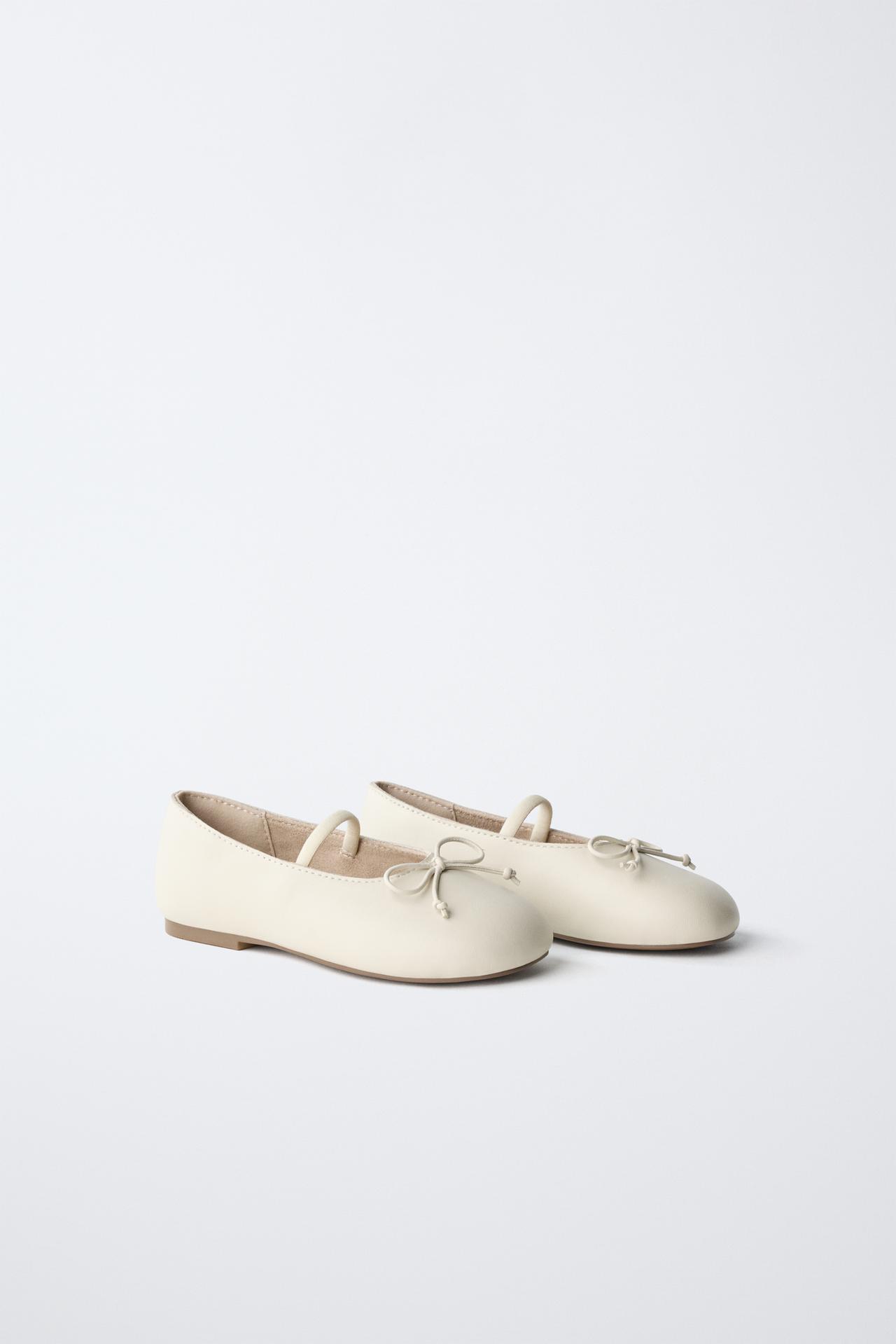 LEATHER BOW BALLET FLATS — White