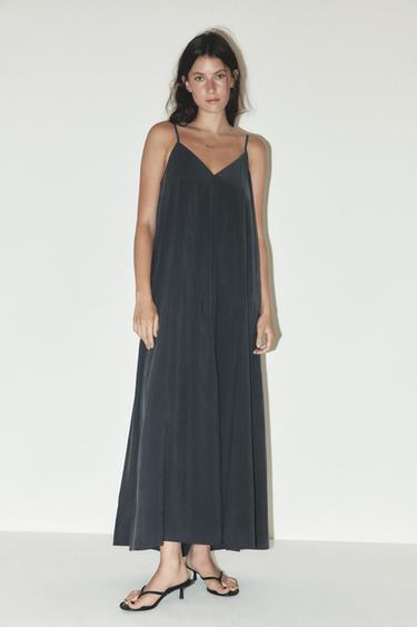 Zara FLOWY MIDI DRESS - Black