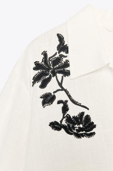 CHEMISE BRODÉE ZW COLLECTION - Blanc / Noir de Zara - Image 7
