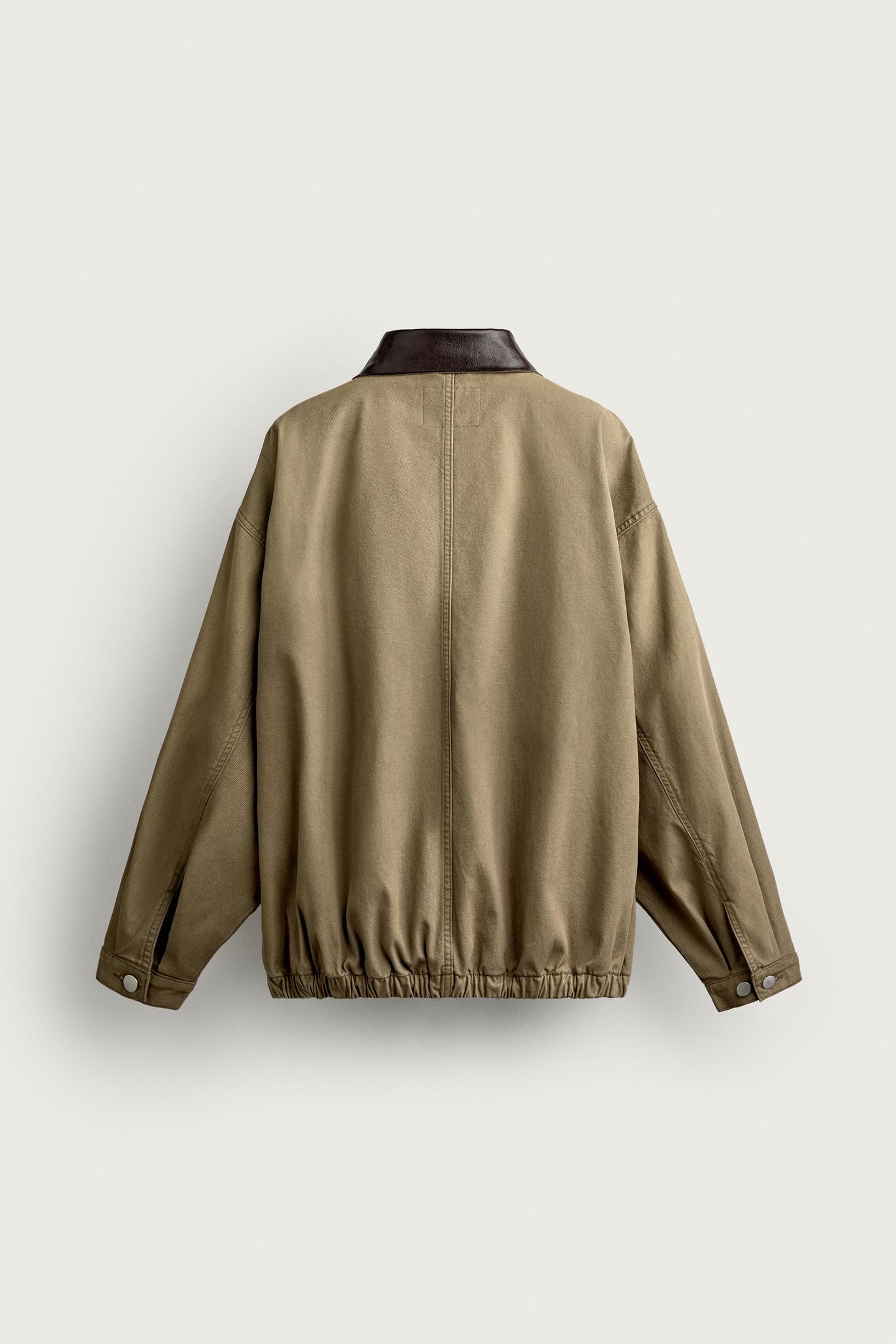 Мужская куртка Zara Relaxed Fit Contrast Collar, цвет: Хаки — фото 8
