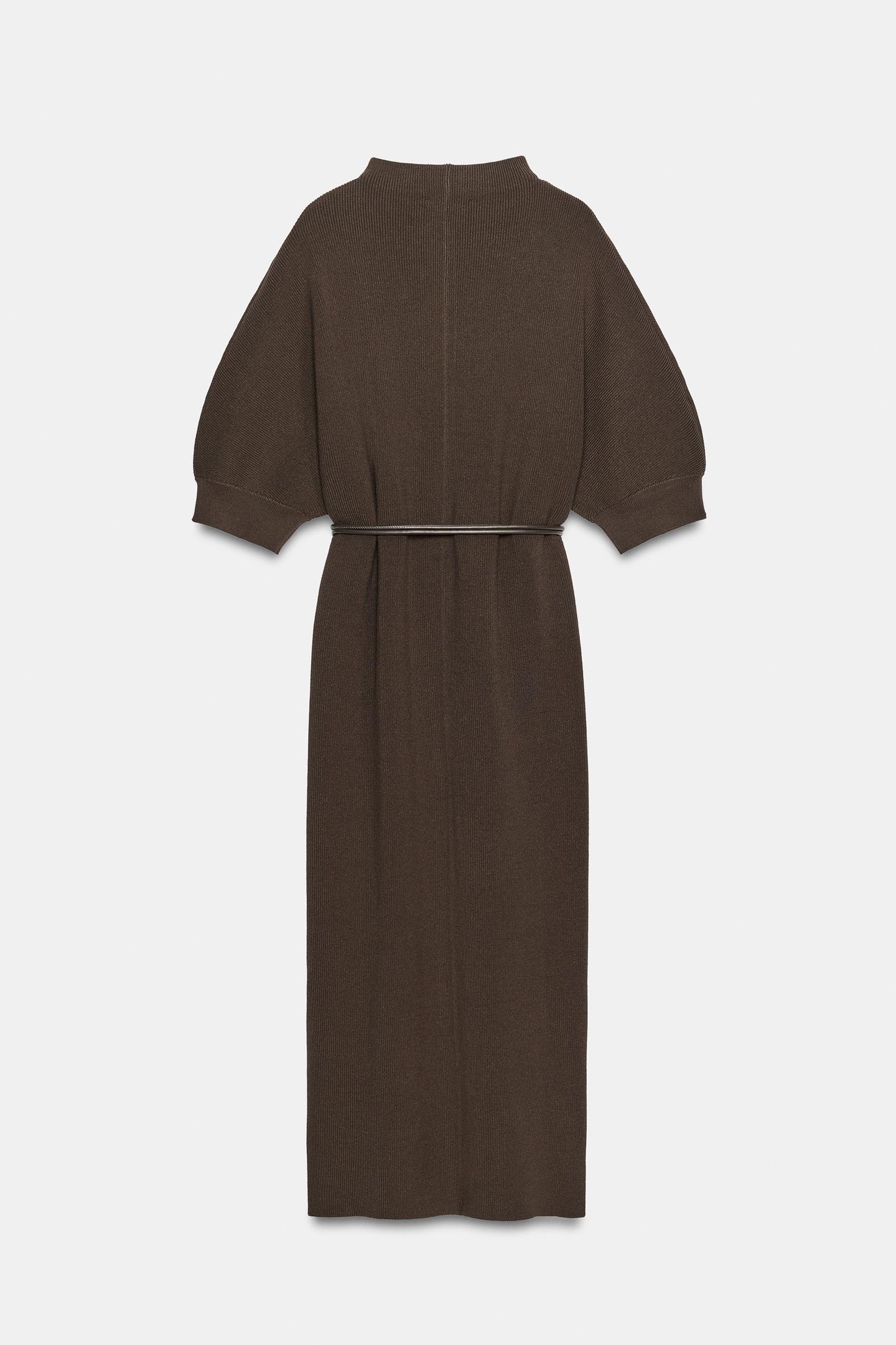Женское платье Zara Belted Knit Maxi, цвет: Коричневый — фото 8
