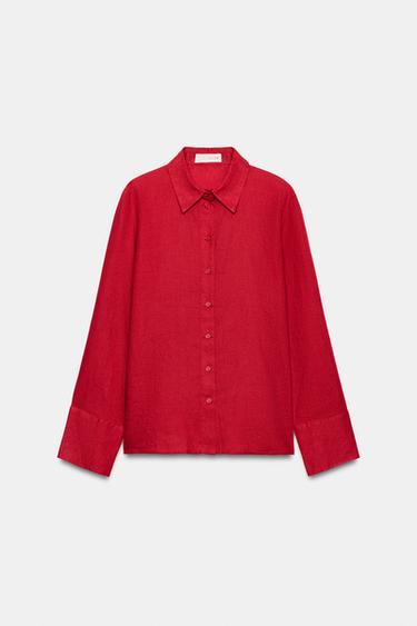 CAMISA LINO 100% ZW COLLECTION - Rojo de Zara