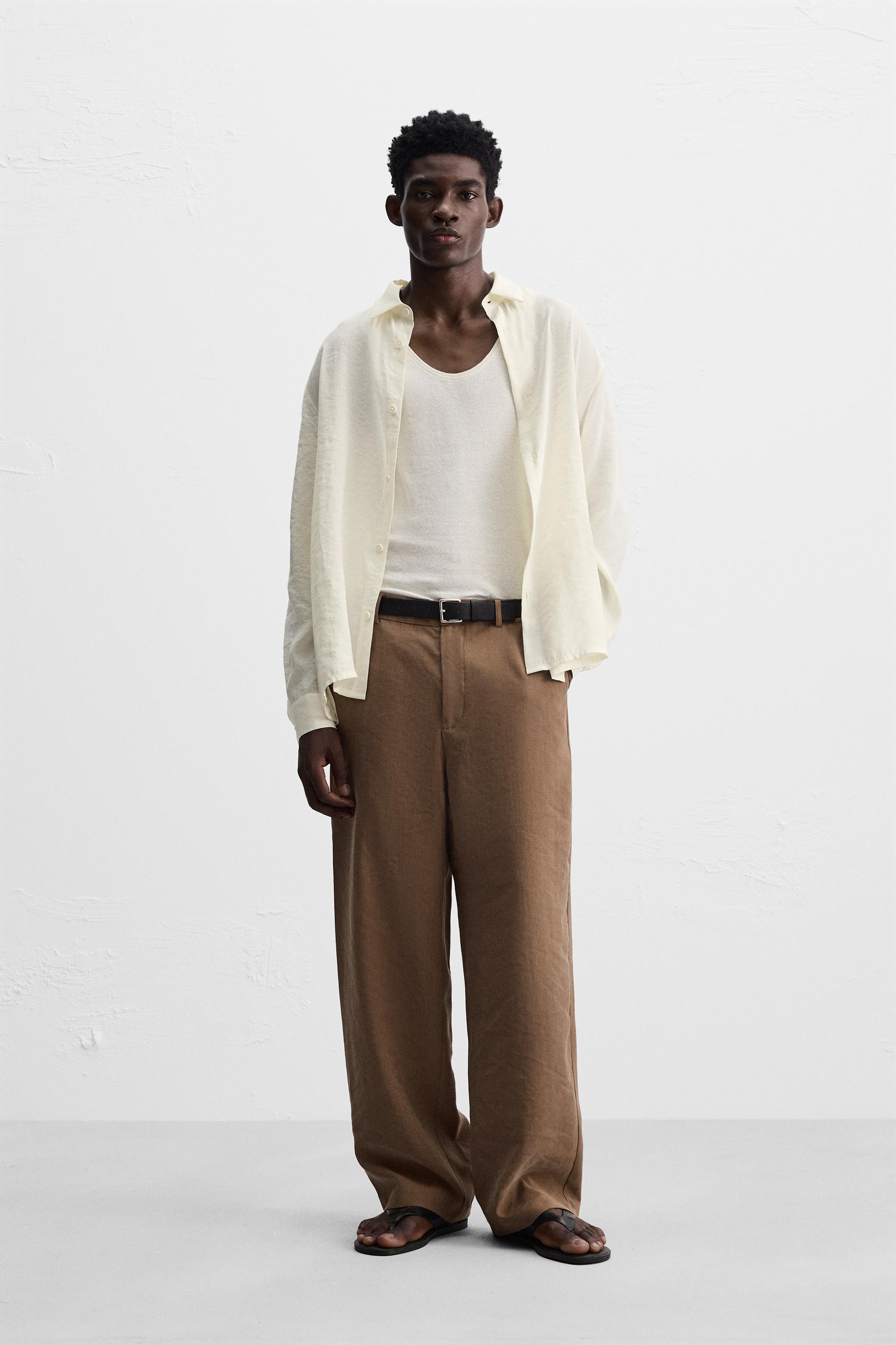 Zara Flowy Straight Fit Pants Peach Men