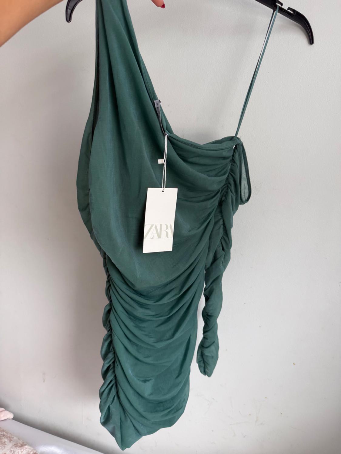 FITTED ASYMMETRICAL DRAPED ORGANZA DRESS - Image 2