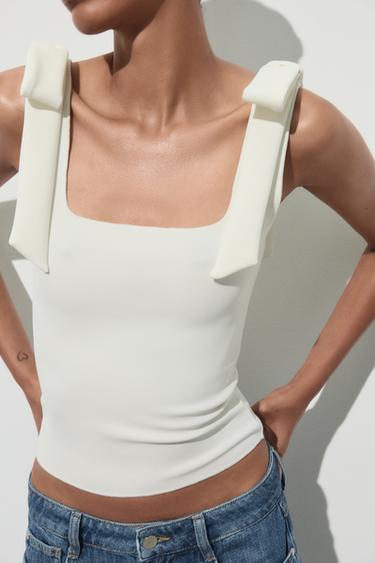 TOP LACETS STRETCH - Blanc cassé de Zara - Image 2