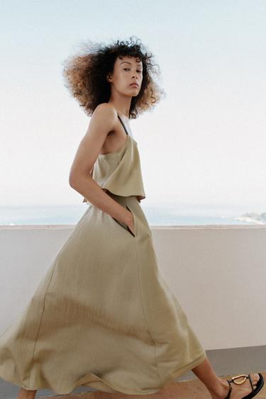 ROBE MI-LONGUE DOUBLE ÉPAISSEUR À BRETELLES - Marron / Taupe de Zara - Image 3