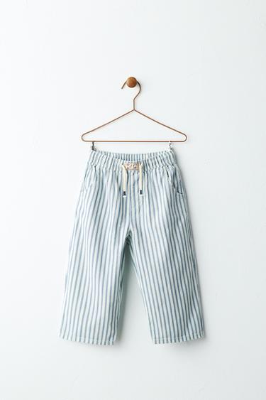 STRIPED COTTON LINEN TROUSERS - Light blue by Zara