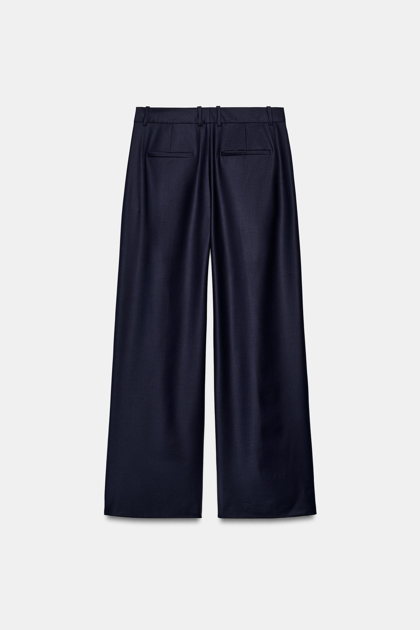 Женские брюки Zara ZW Collection Wool-Blend Darted, цвет: Тёмно-синий — фото 7