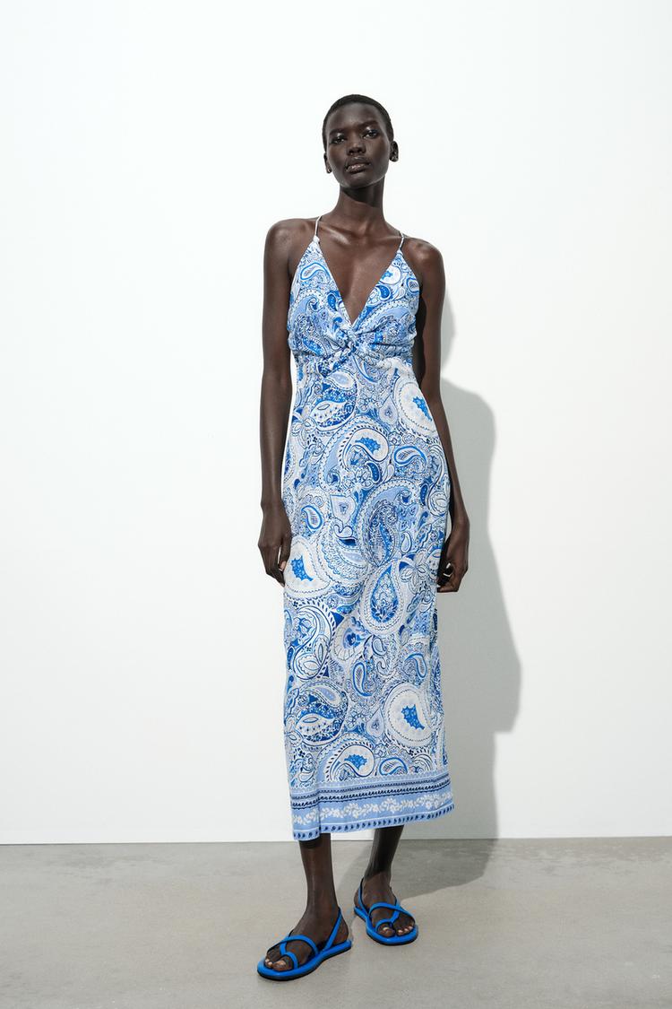 zara blue paisley dress Zara | Dresses | Zara Printed Poplin Paisley Waist Tie Shirt Dress Bluewhite