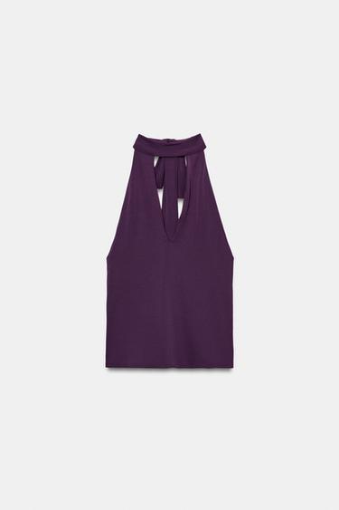 ТОП С ЭЛЕМЕНТОМ ШАРФА — ТЕМНО-БАКЛАЖАНОВЫЙ от Zara