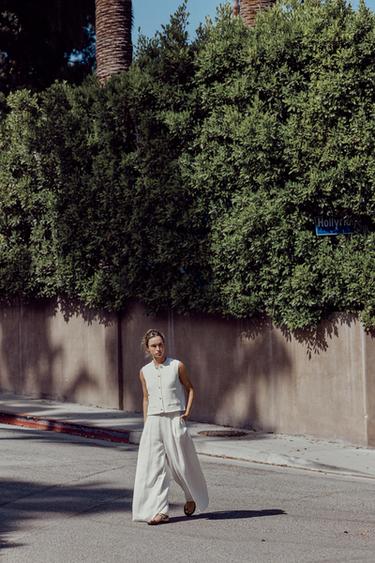 PANTALÓN ANCHO PINZAS - Blanco roto de Zara