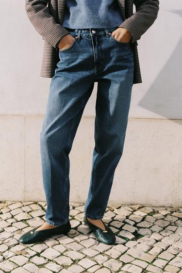 JEANS Z1975 SLIM FIT SHTRAT I LARTË - E kaltër e mesme nga Zara