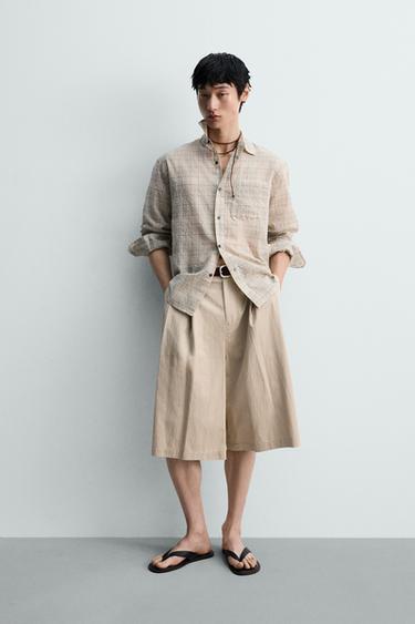 ÁO SƠ MI KẺ CARO DÁNG SUÔNG - Màu be từ Zara - Hình ảnh 0