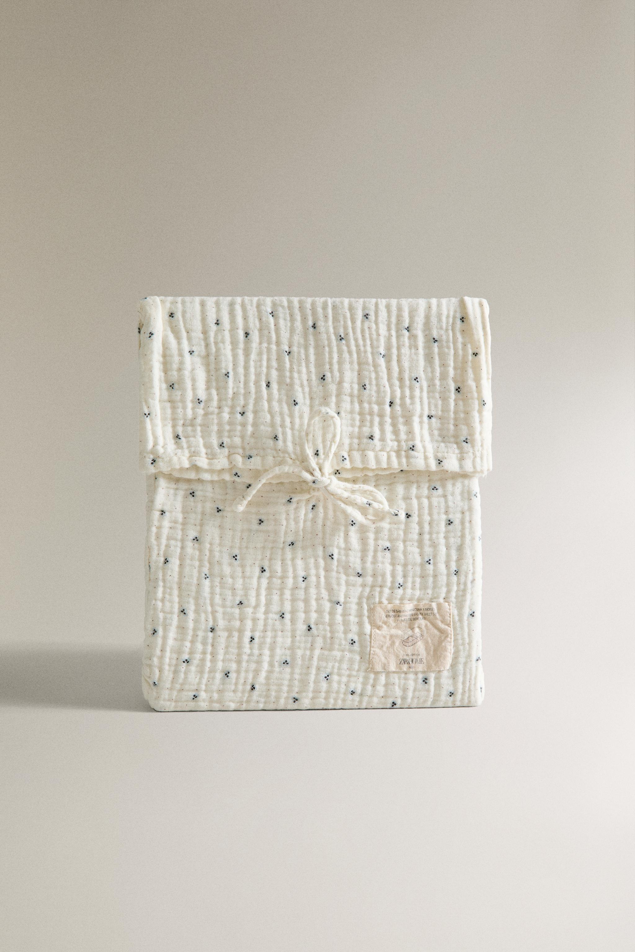 ENSEMBLE DRAPS MINI-LIT BÉBÉ COTON À POINTS