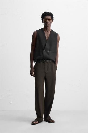 DOUBLE-BREASTED 100% LINEN WAISTCOAT - Black by Zara - Image 0