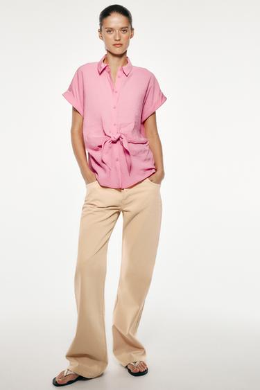 FLOWING MODAL SHIRT WITH KNOT - Pink by Zara - Image 0