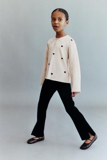 KNITTED POLO SHIRT WITH HEARTS - Ecru by Zara