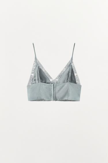 TOP COURT JACQUARD DENTELLE - Gris / Bleu de Zara - Image 6