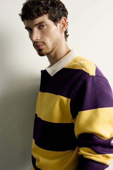 Zara RELAXED FIT STRIPED PIQUÉ POLO SHIRT - Yellow