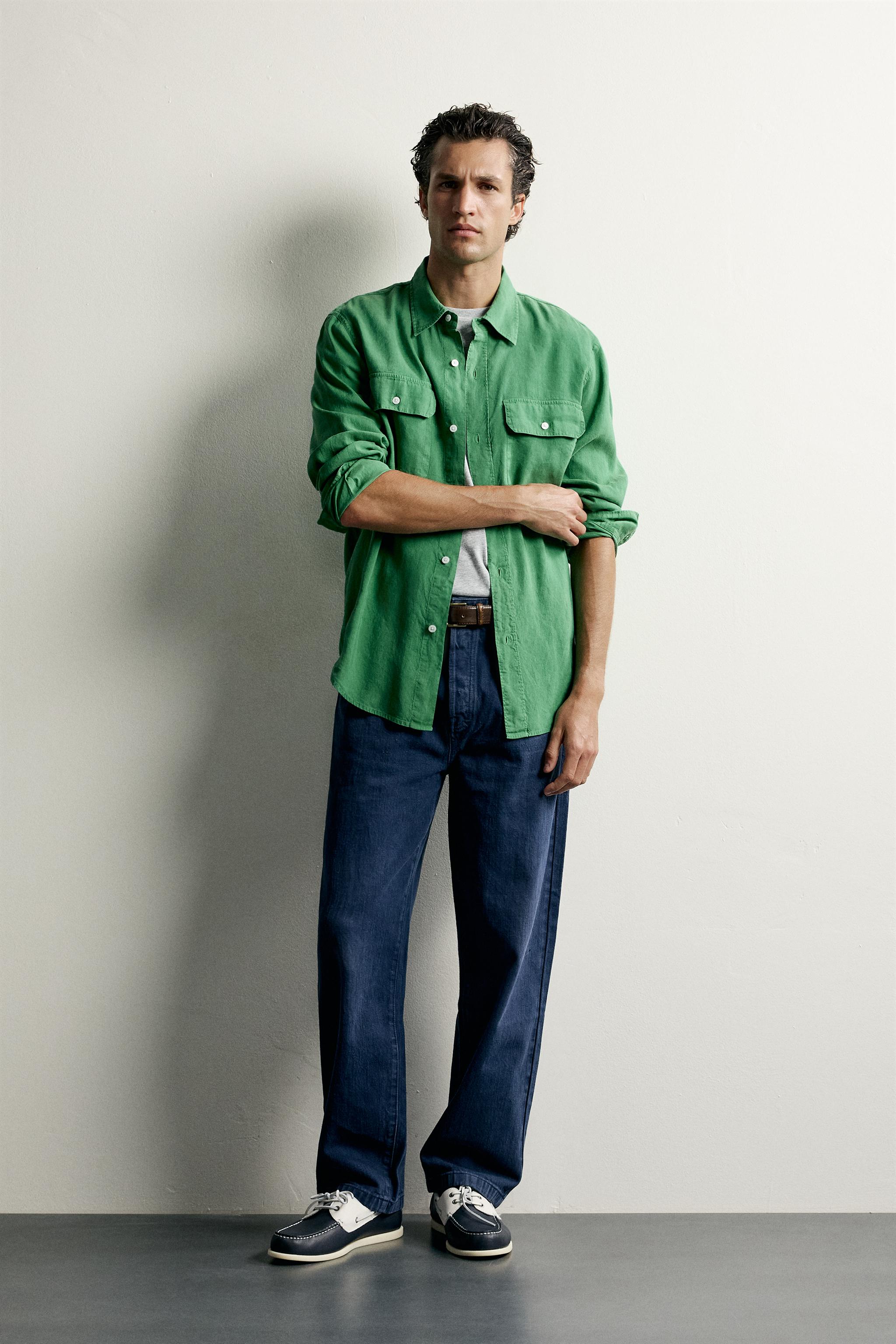 Мужские рубашки Zara LINEN-LYOCELL FLUID SHIRT
