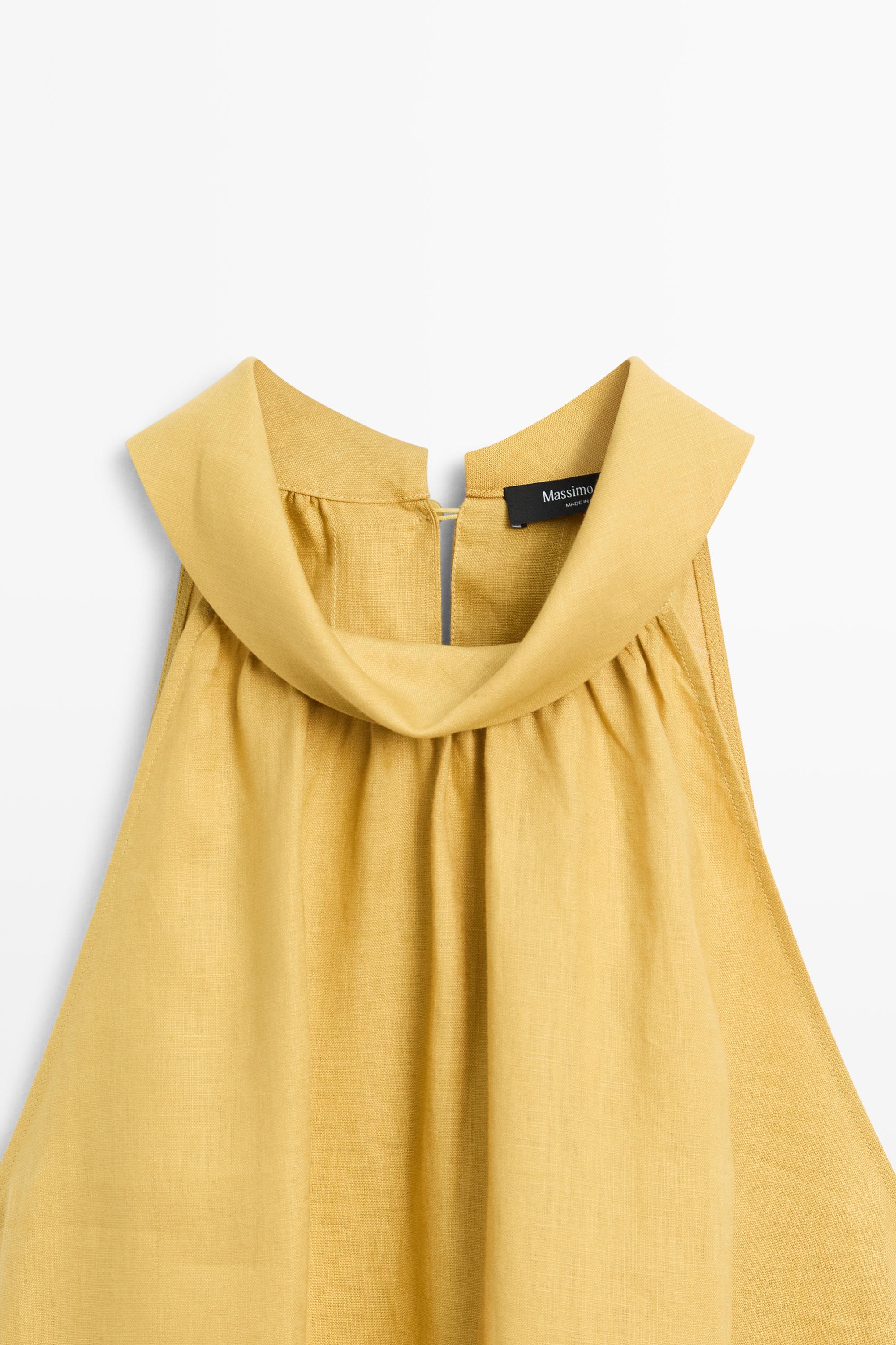 100% linen long halterneck dress