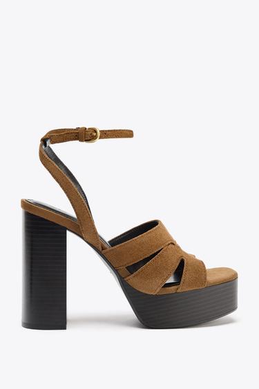 БОСОНОЖКИ ИЗ СПИЛКА НА ПЛАТФОРМЕ — КОРИЧНЕВЫЙ от Zara