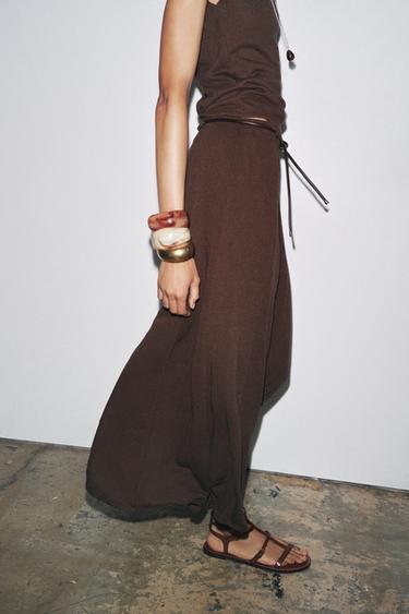 KNITTED CUT-OUT SKIRT WITH BELT - Brown by Zara - Image 2