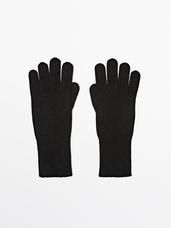 Wool blend knit gloves