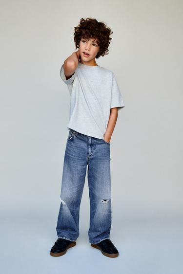 RIPPED WIDE-LEG JEANS - Mid-blue by Zara
