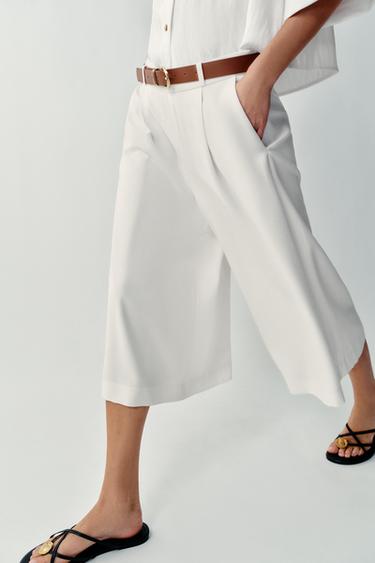 BERMUDA LONG AVEC CEINTURE - Blanc cassé de Zara - Image 4