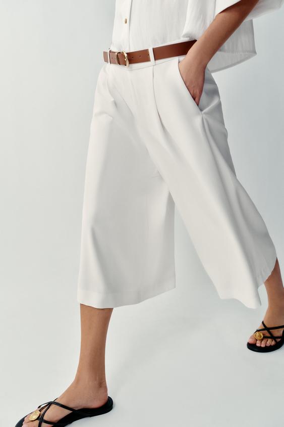 BERMUDA LONG AVEC CEINTURE - Blanc cassé de Zara - Image 4