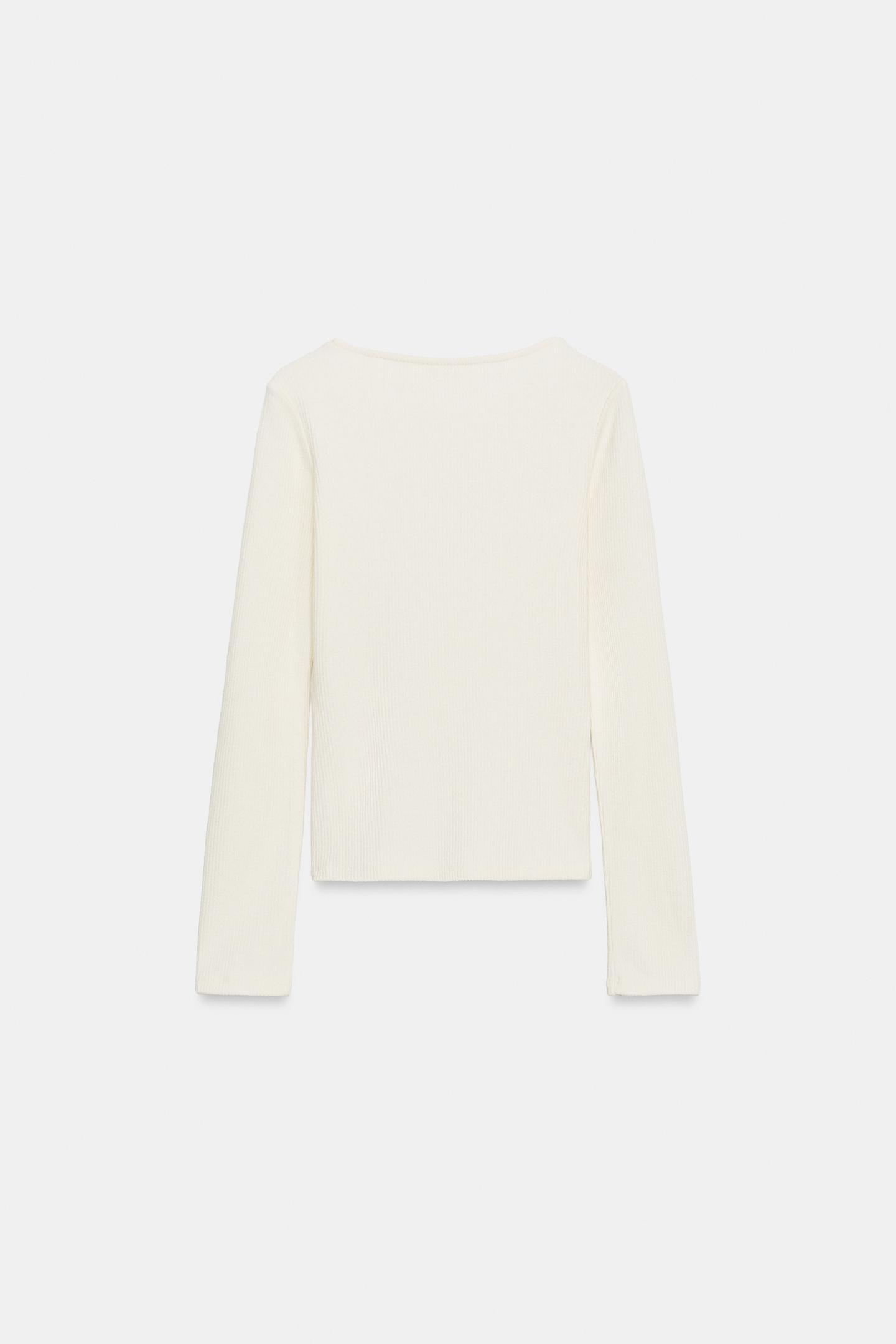 Женский топ Zara Ribbed Top with Matching Trim, цвет: Экрю — фото 7