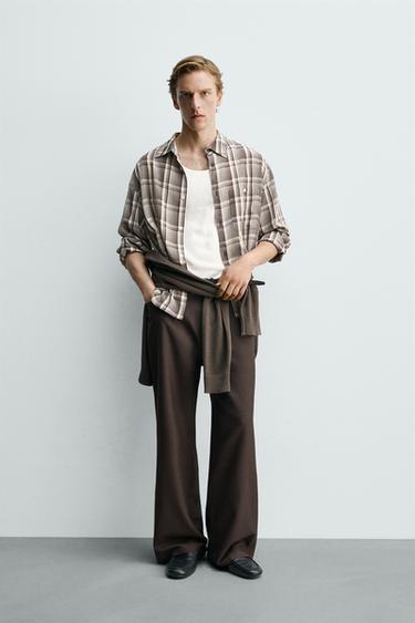 FLOWING CHECK SHIRT - Wine by Zara - Image 0