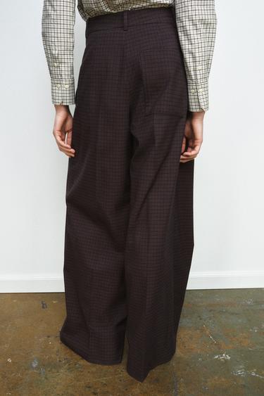 ZW COLLECTION CHECKED DARTED TROUSERS - Brown-Blue by Zara - Image 2