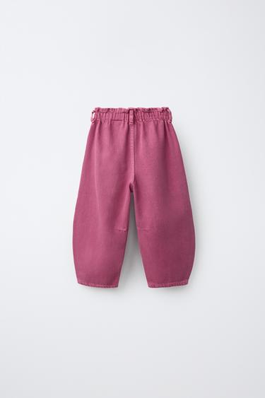 HEART POCKET TWILL BAGGY PANTS — Fuchsia 2