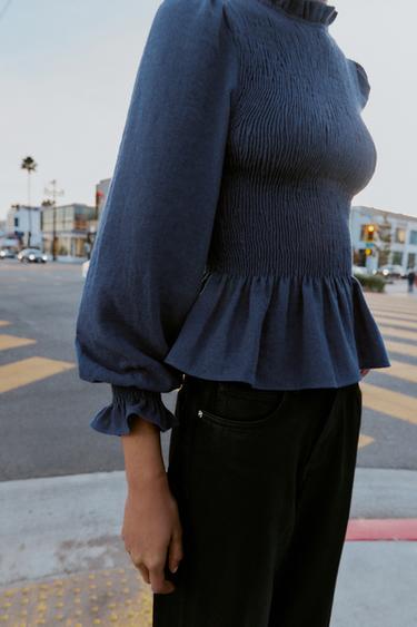 SMOCKED SHIRT - Blue by Zara - Image 4