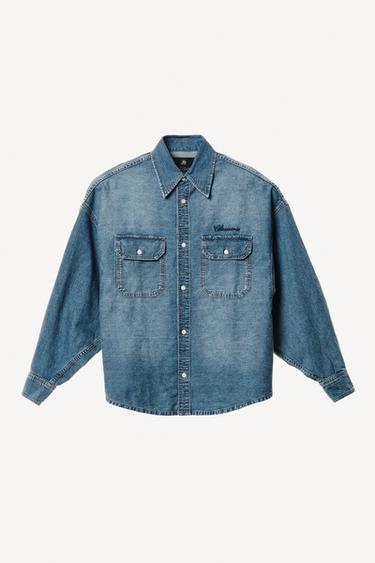 Zara WILLY CHAVARRIA X ZARA EMBROIDERED BOXY FIT DENIM SHIRT - Mid-blue