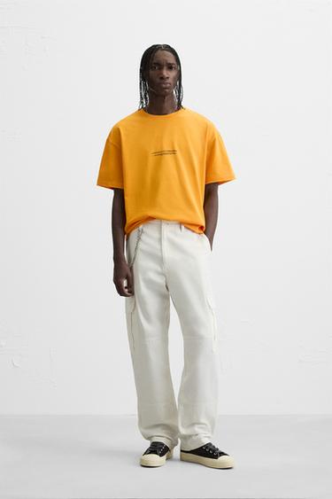 PRINTED SLOGAN T-SHIRT - Orange by Zara - Image 0