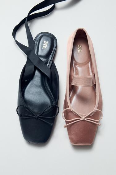 SATIN BALLET FLATS WITH BOW - Pink by Zara
