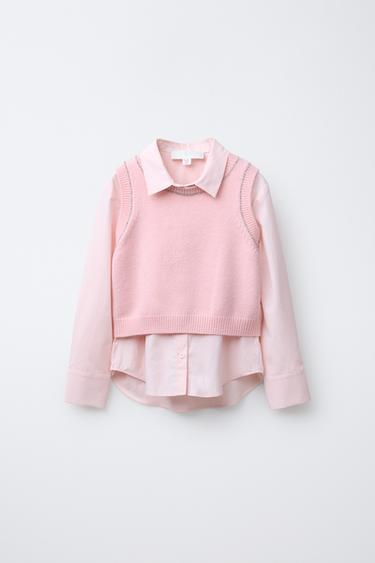 CHEMISE EN POPELINE AVEC CHALECO STRASS - Rose pastel de Zara